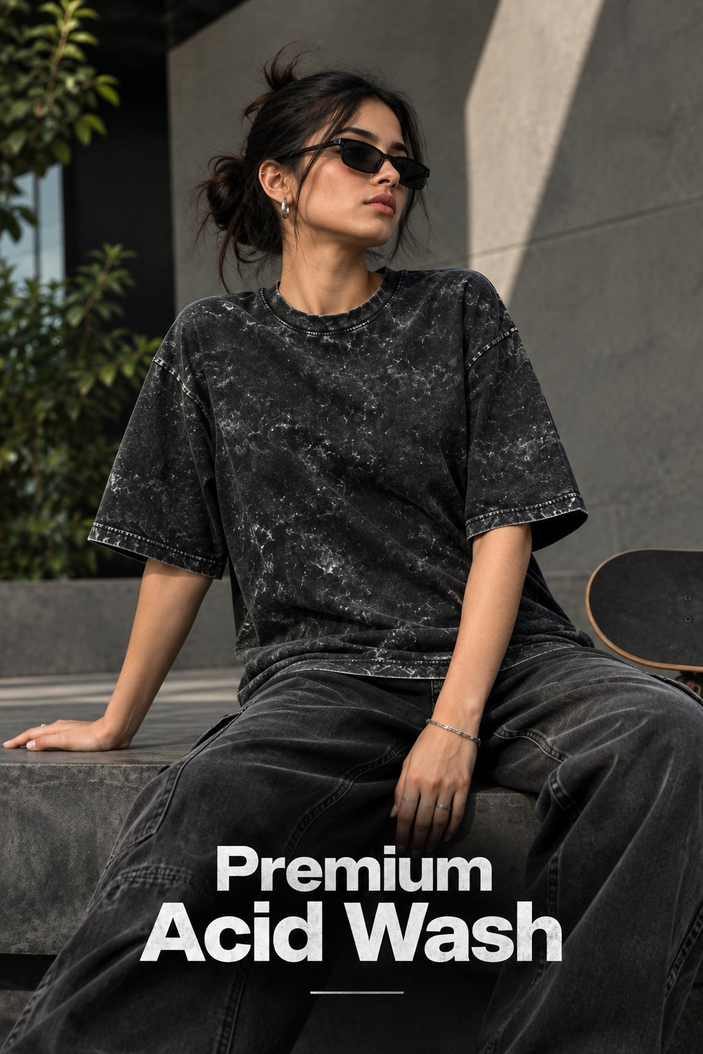 Women's Acidified Black Heavyweight Oversized T-Shirt
