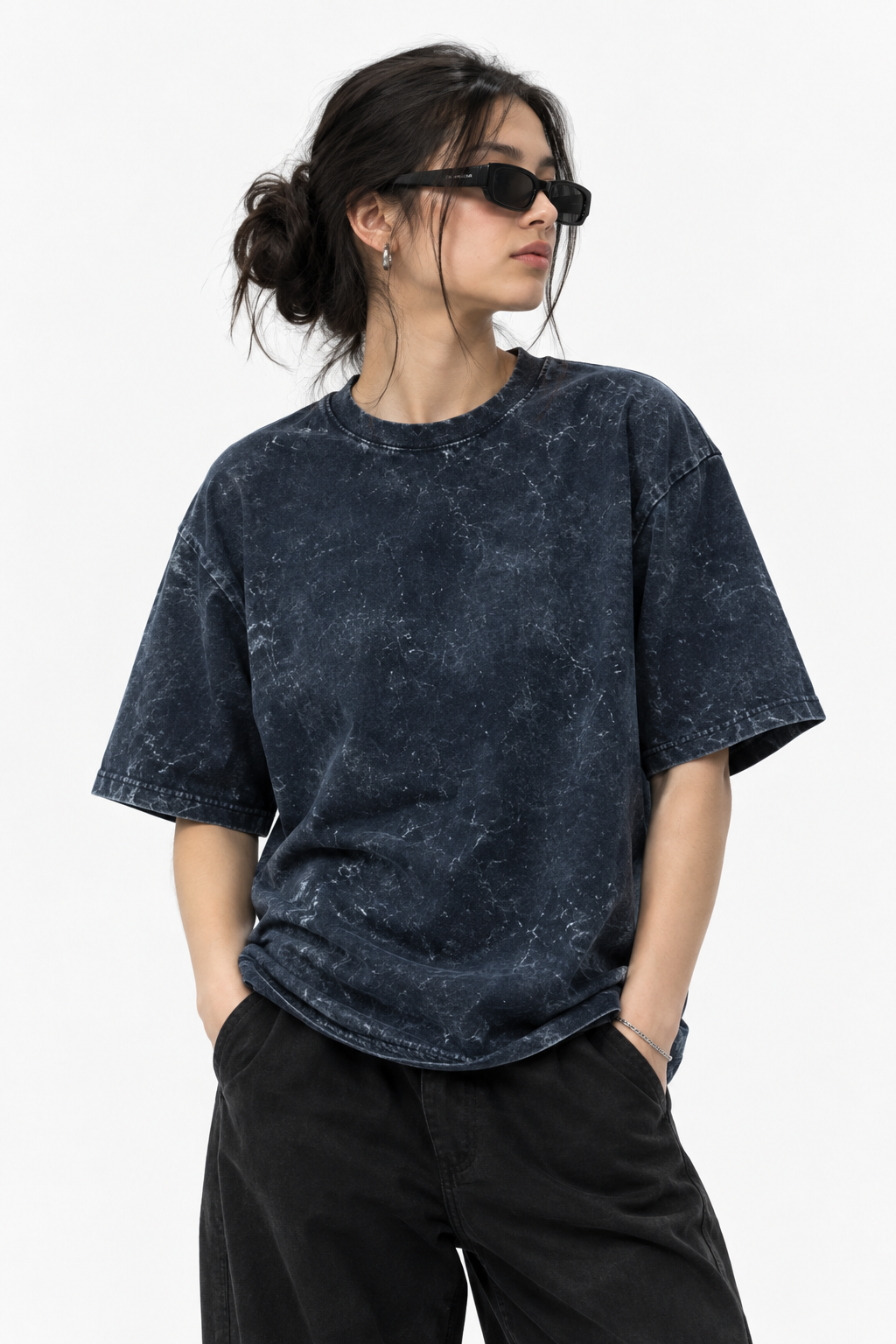 Women's Acidified Navy Blue Heavyweight Oversized T-Shirt