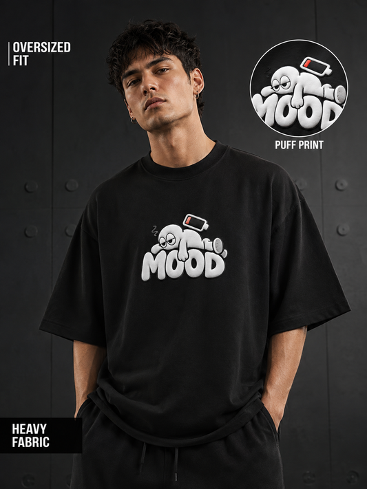 Unifi Social Battery 'MOOD' 3D Puff Print Black Oversized T-Shirt