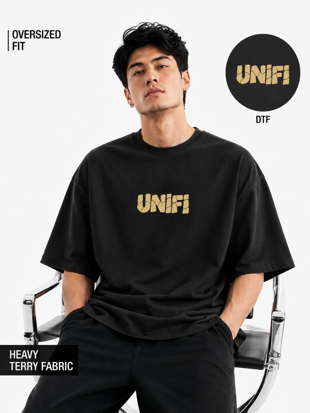 Unifi Fractured Logo 260 GSM Sage French Terry Oversized T-Shirt