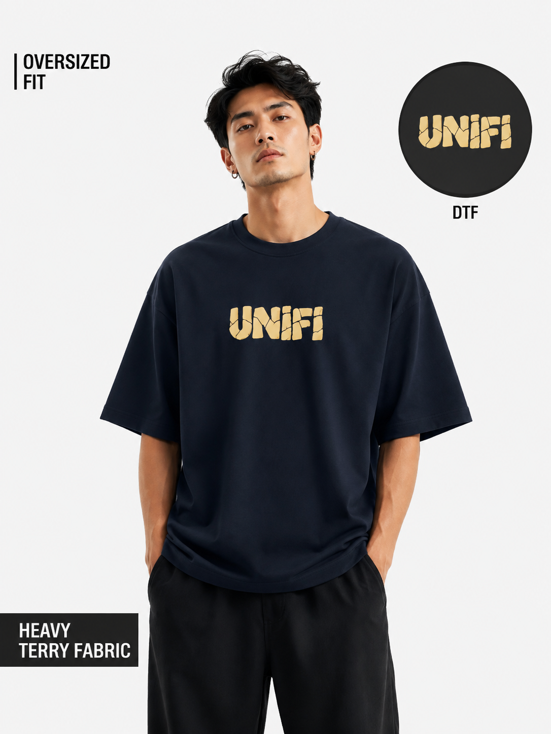 Unifi Fractured Logo 260 GSM Sage French Terry Oversized T-Shirt