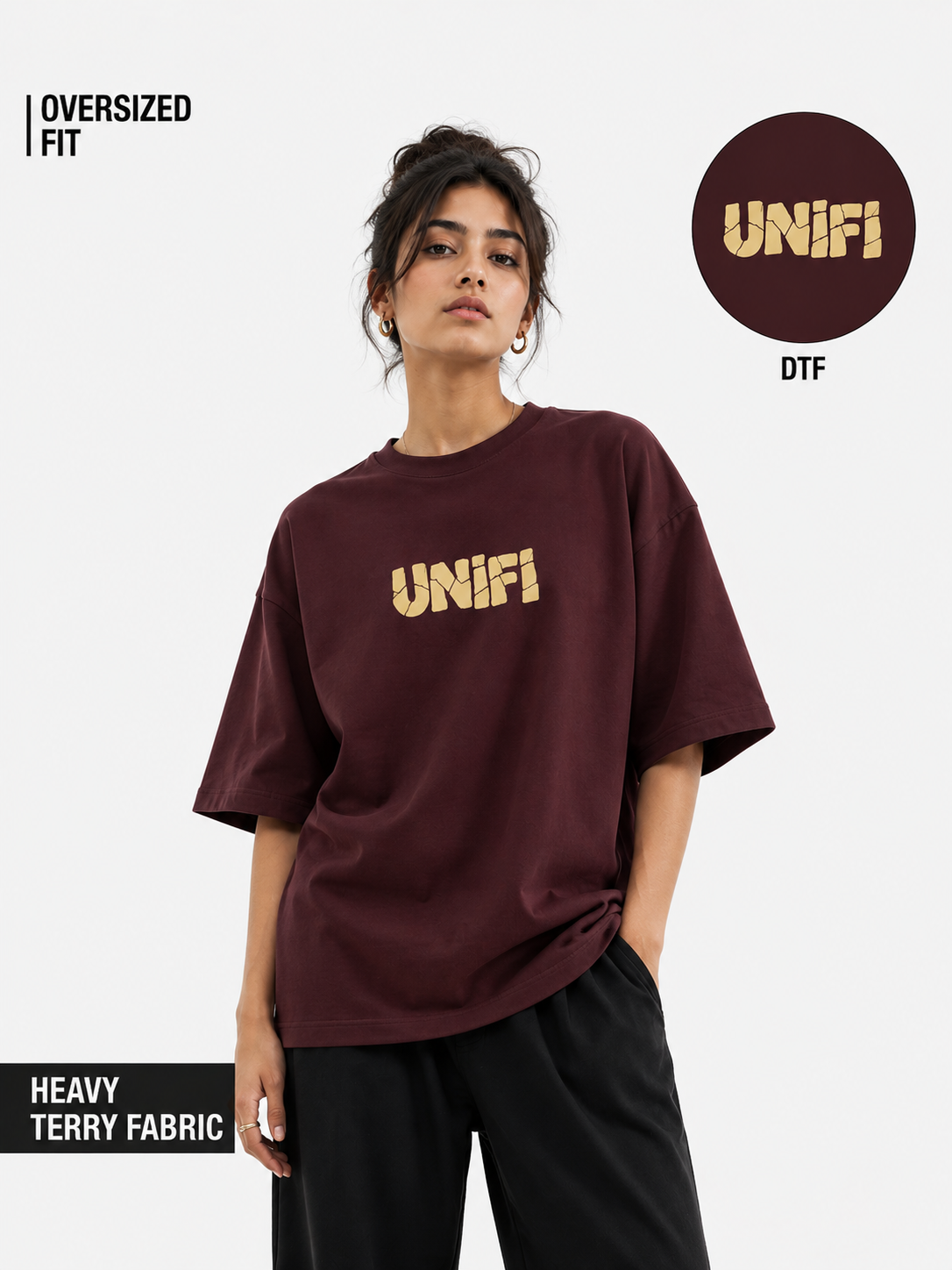 Unifi Style Women's Fractured Logo 260 GSM Sage French Terry Oversized T-Shirt
