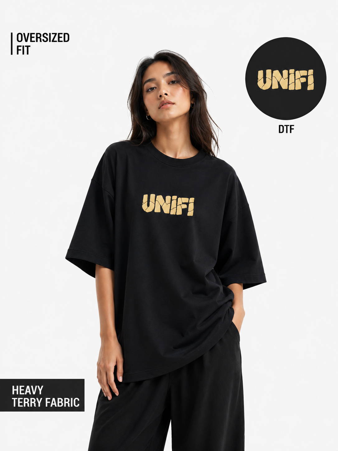 Unifi Style Women's Fractured Logo 260 GSM Sage French Terry Oversized T-Shirt