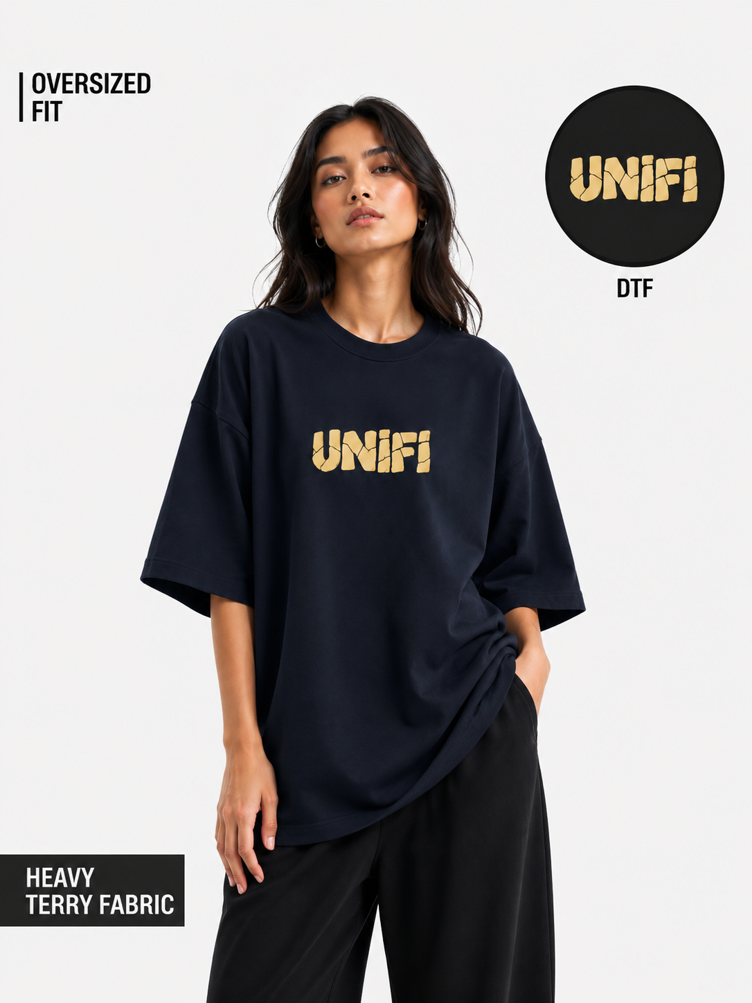 Unifi Style Women's Fractured Logo 260 GSM Sage French Terry Oversized T-Shirt