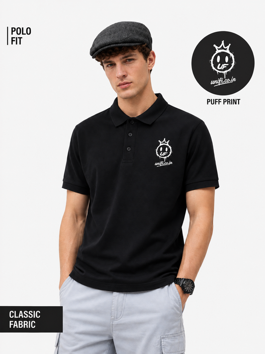 Unifi Crown Insignia Puff Print Black Polo