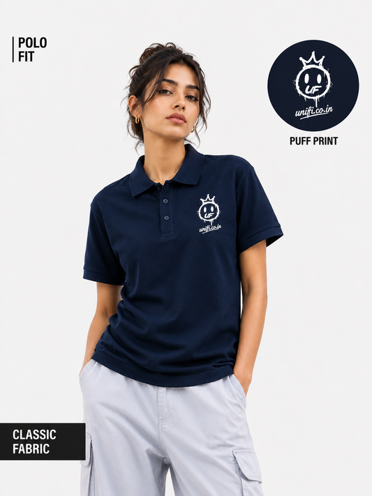 Unifi Style Crown Royalty 'UF' 3D Puff Print Navy Polo Shirt
