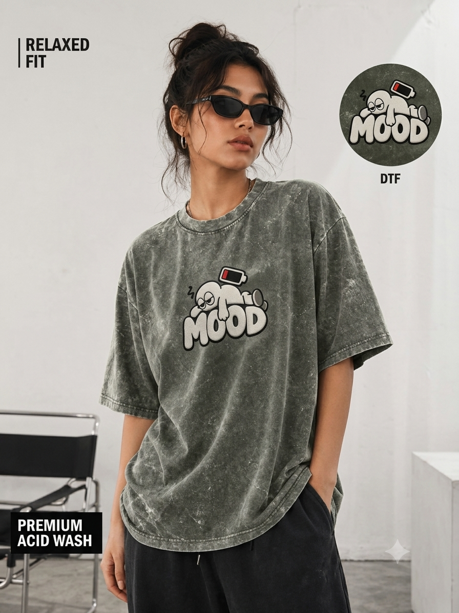 Unifi Style Women's Low Battery 'MOOD' Acidified Navy Oversized T-Shirt