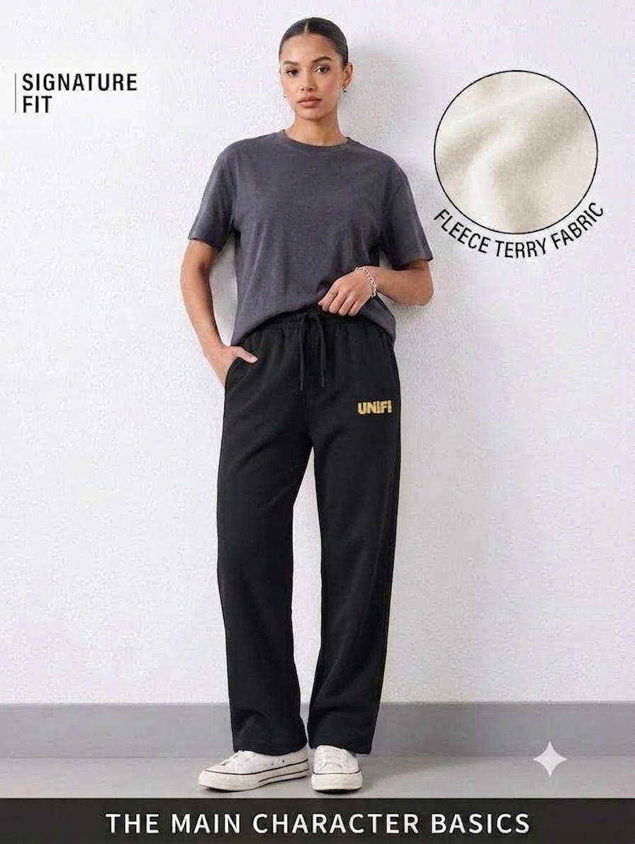 Unifi Style Stealth Black Gold Logo 260 GSM French Terry Sweatpants