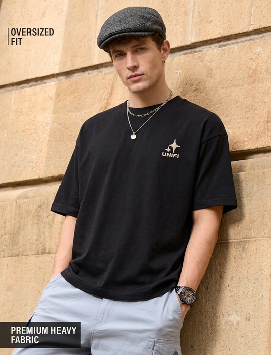 Unifi Style Astral Spark Logo 240 GSM Black Oversized T-Shirt