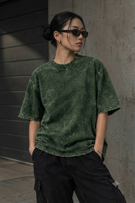 Women's Acidified Bottle Green Heavyweight Oversized T-Shirt