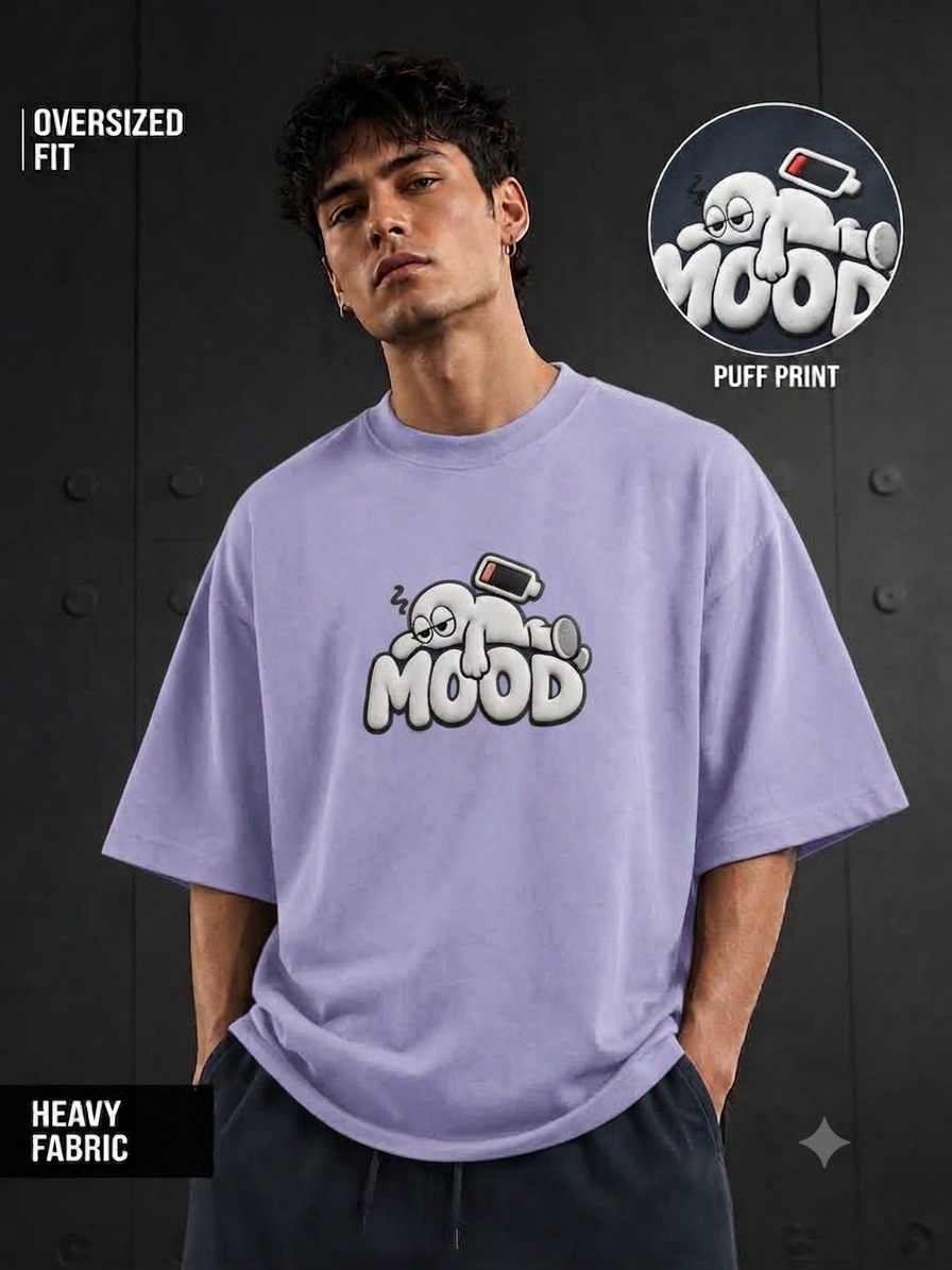 Unifi Social Battery 'MOOD' 3D Puff Print Black Oversized T-Shirt