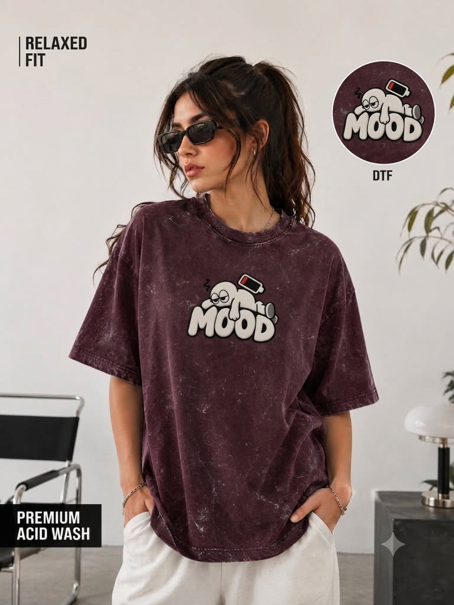 Unifi Style Women's Low Battery 'MOOD' Acidified Navy Oversized T-Shirt
